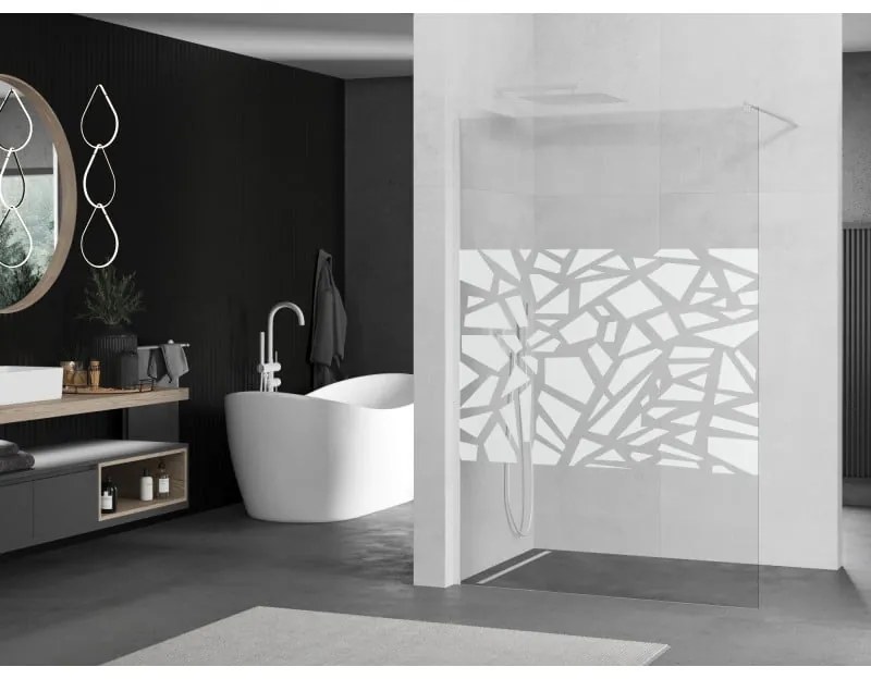 Mexen Kioto, Walk-In sprchová zástena 80 x 200 cm, 8mm sklo číre/biely vzor, biely profil, 800-080-101-20-85