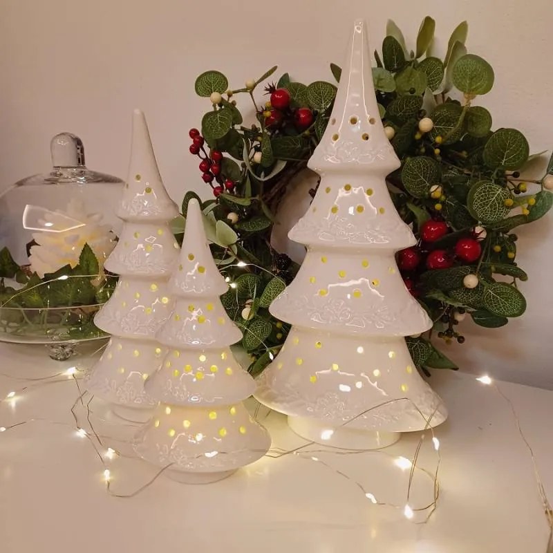 DECOLED Keramický stromček, 11,4 x 8,5 x 23 cm, teplá biela, 2xLR44