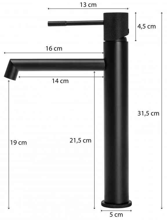 Erga Meri, vysoká umývadlová batéria h-315, čierna matná, ERG-YKA-BU.MERI-36-BLK