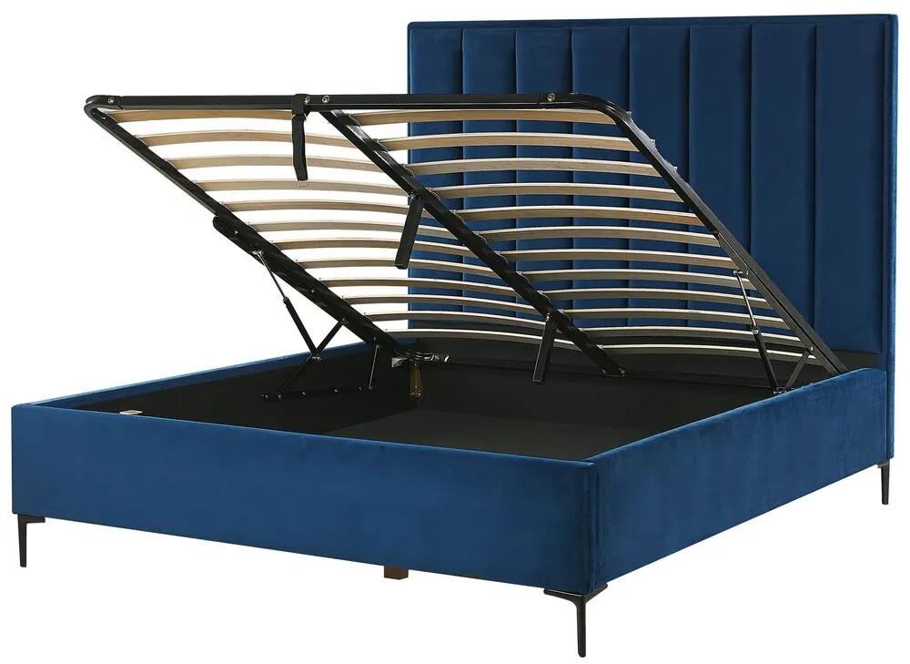 Zamatová posteľ s úložným priestorom 140 x 200 cm modrá SEZANNE Beliani