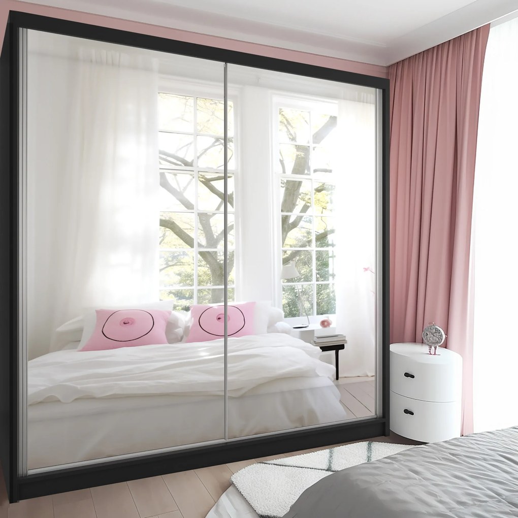 Šatníková skriňa 200 cm Belini biely mat s posuvnými dverami a zrkadlom M SZP1/2/W/WI/L/HI