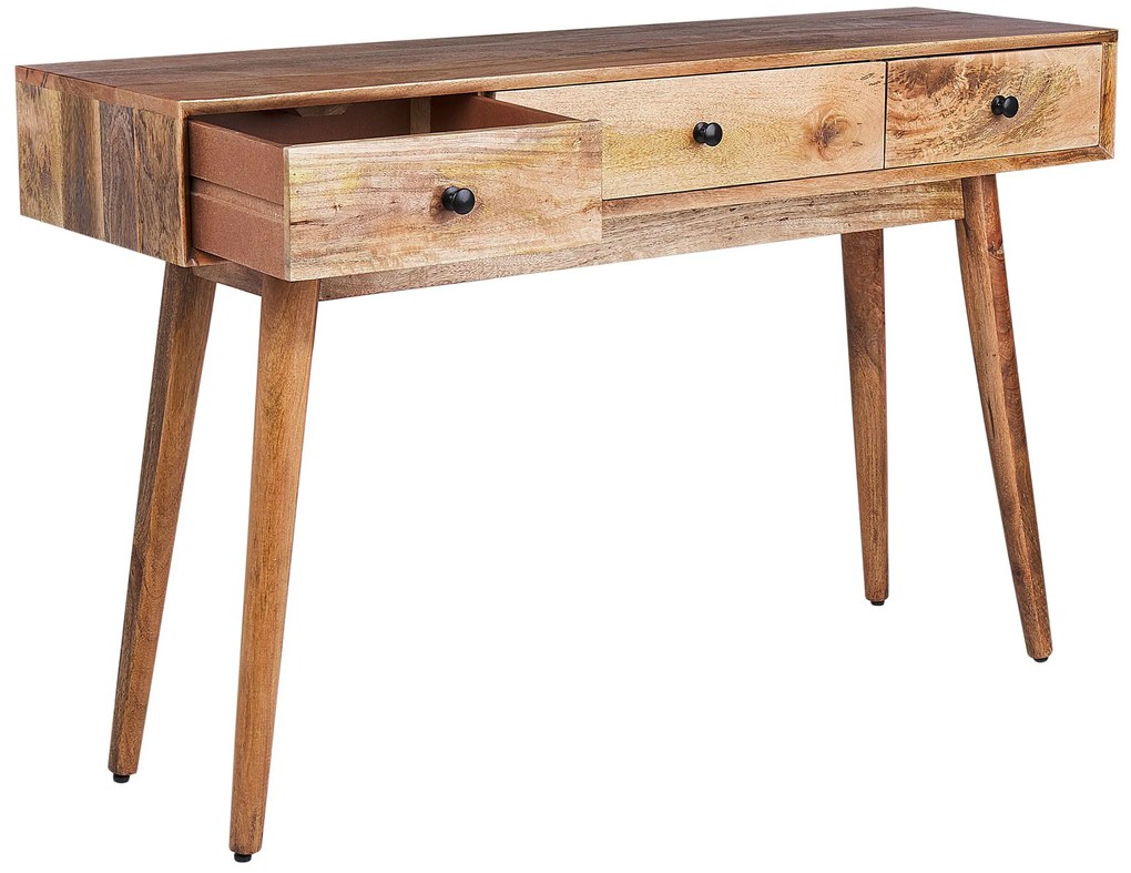 Konzolový stolík z mangového dreva s 3 zásuvkami svetlé drevo KINSELLA Beliani