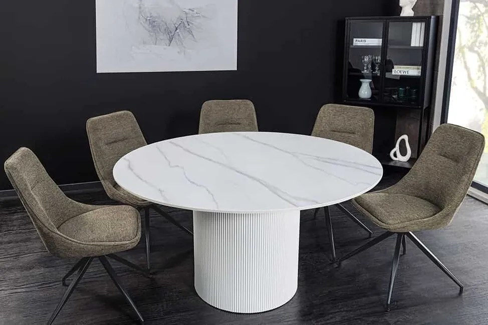 Okrúhly keramický jedálenský stôl Messina biela 120cm