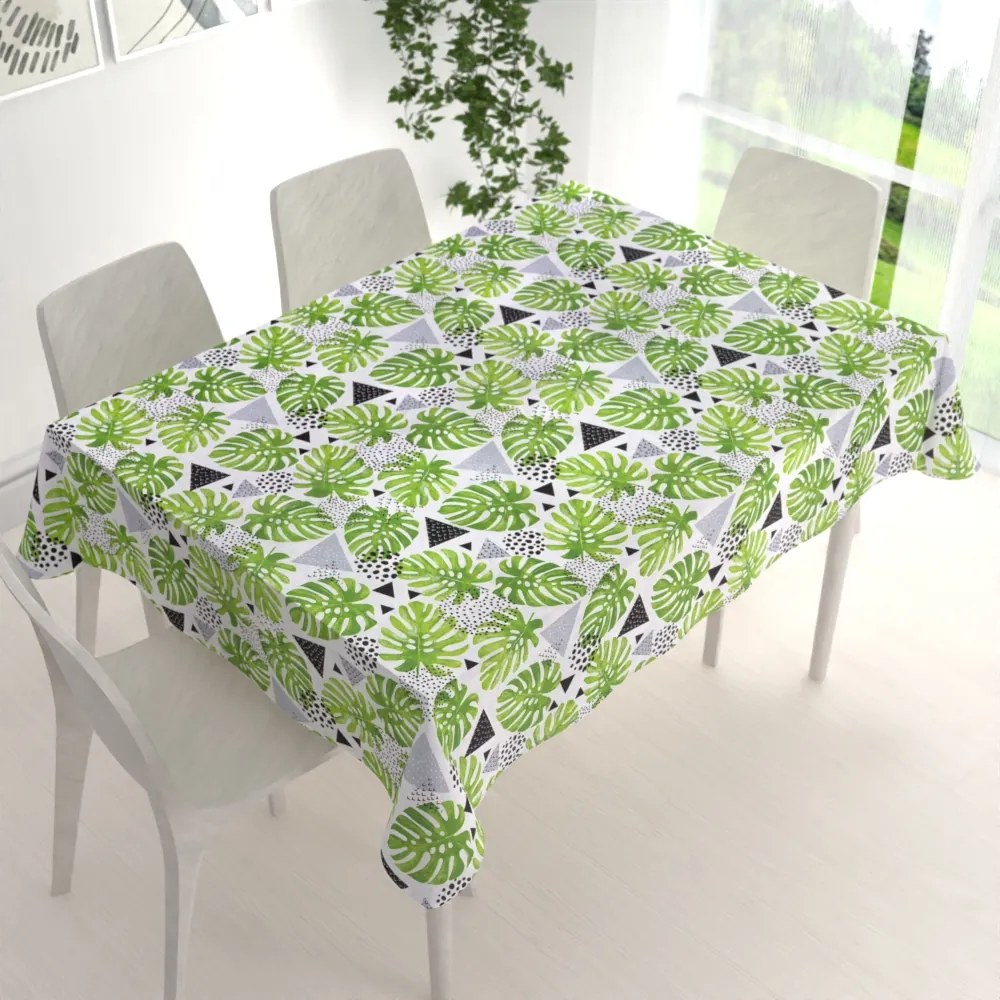 Biante Bavlnený obdĺžnikový obrus Sandra SA-175 Zelené listy Monstera 140x220 cm