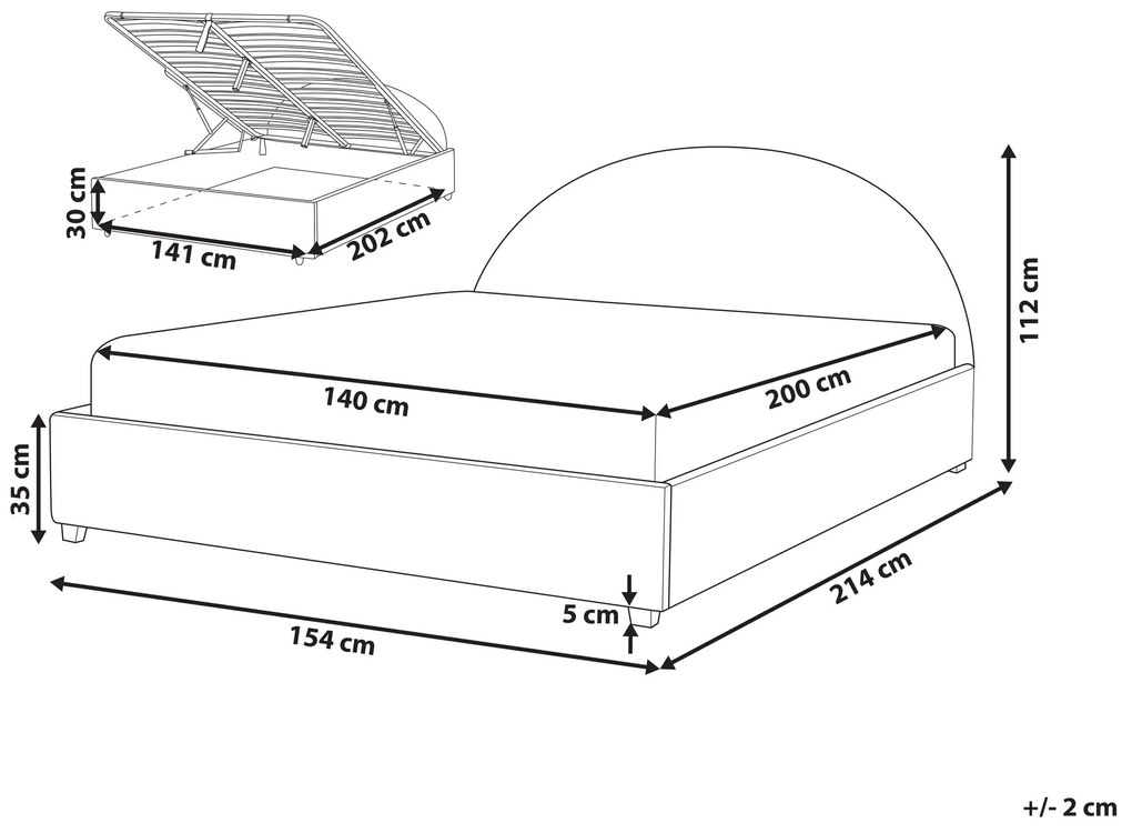 Zamatová posteľ s úložným priestorom 140 x 200 cm sivá VAUCLUSE Beliani