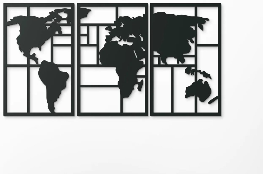 drevko Viacdielny obraz Mapa sveta na stenu Rozmer obrazu: 45,5 x 89 cm, Farba dekorácie: Čierna