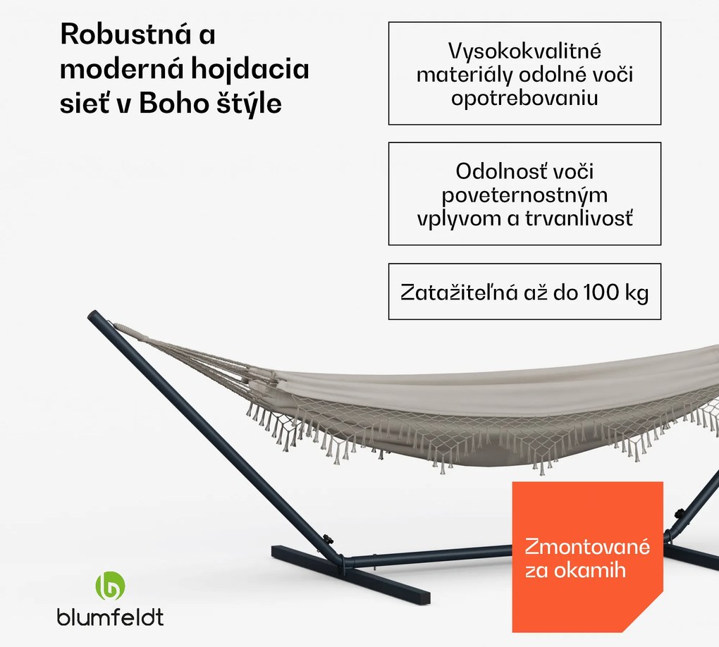 Blumfeldt SwayStation Boho hojdacia sieť, 400 x 116 cm, odolná proti poveternostným vplyvom, odolná proti hrdzi