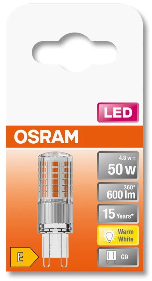 G9 LED žiarovka v kapsule 4,8W = 50W 600lm 2700K Teplá 300° OSRAM STAR