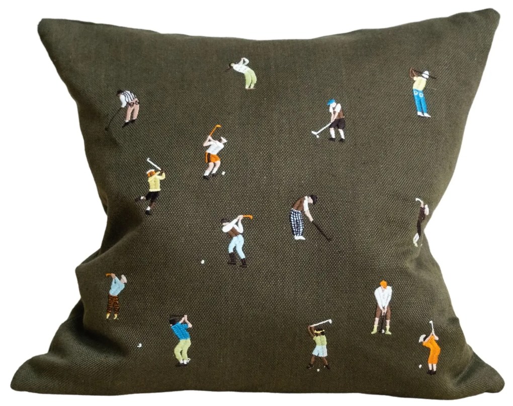 Fine Little Day Ľanový poťah na vankúš Golfers Embroidered 48x48 cm