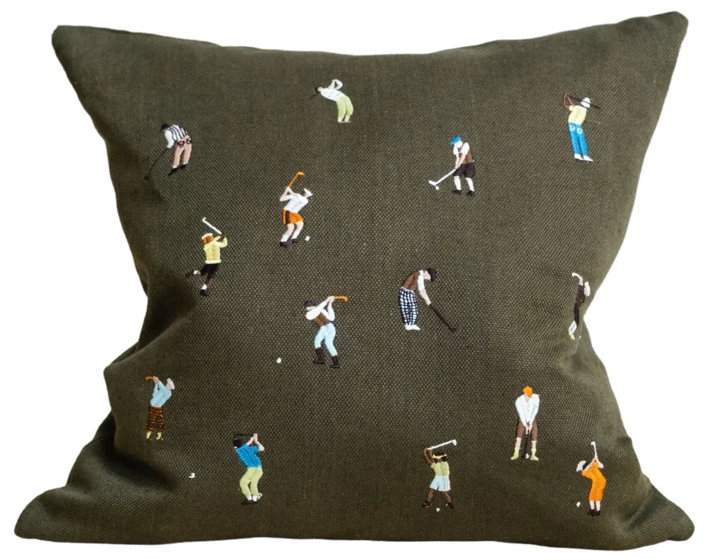 Fine Little Day Ľanový poťah na vankúš Golfers Embroidered 48x48 cm
