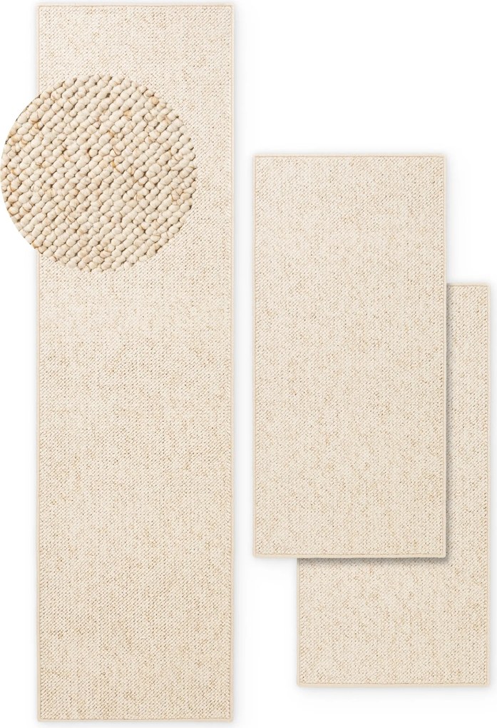 BT Carpet, Spálňová sada Wolly 102843 Creme, 3 diely: 67x140 (2x), 67x250 (1x), biela, spálňa