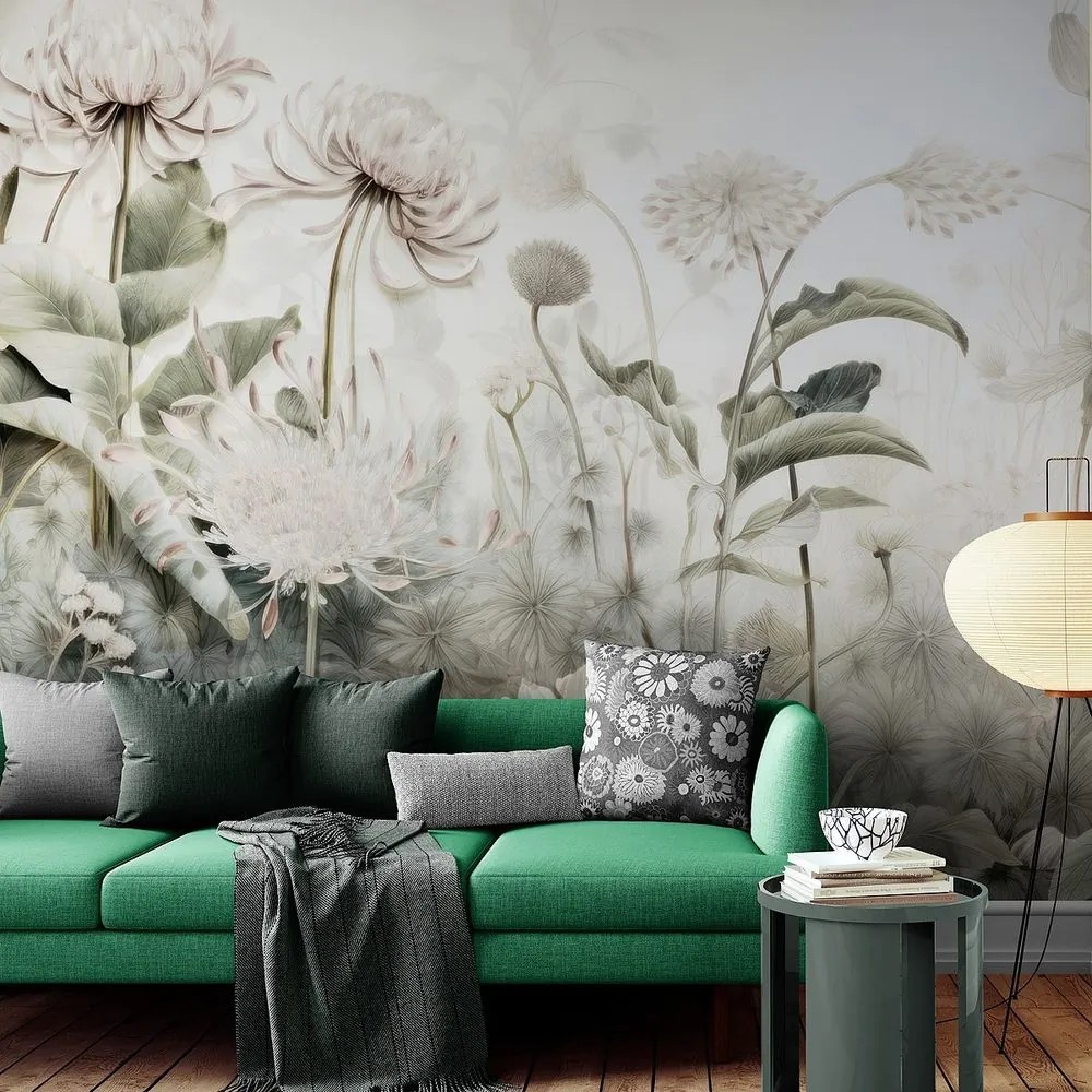 Tapeta kvety zahalené prírodou s béžovým kontrastom