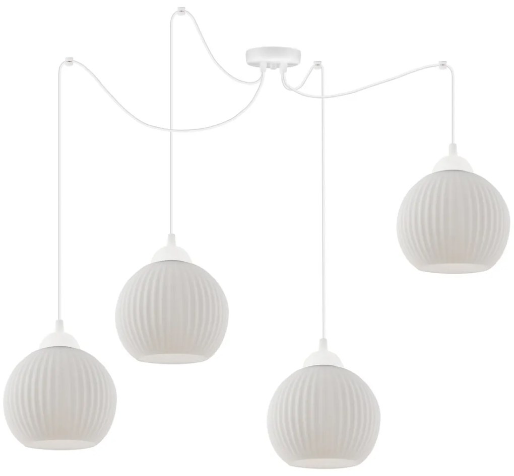 Závesné svietidlo Riffle Round Spider, 4x biele sklenené tienidlo, w