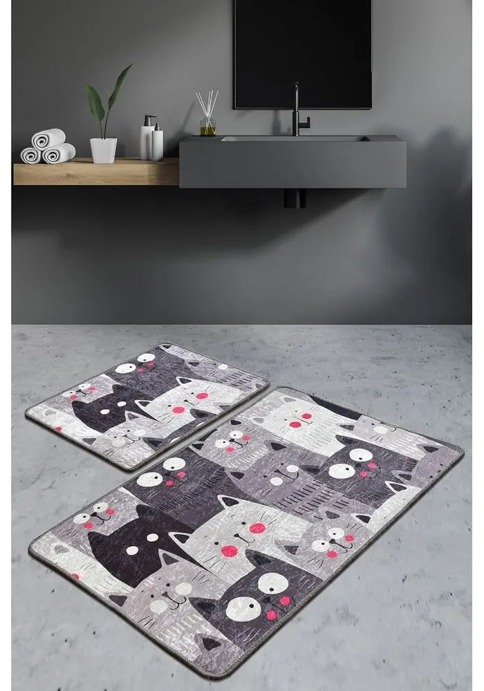 Sivé kúpeľňové predložky v súprave 2 ks 60x100 cm Meow – Foutastic