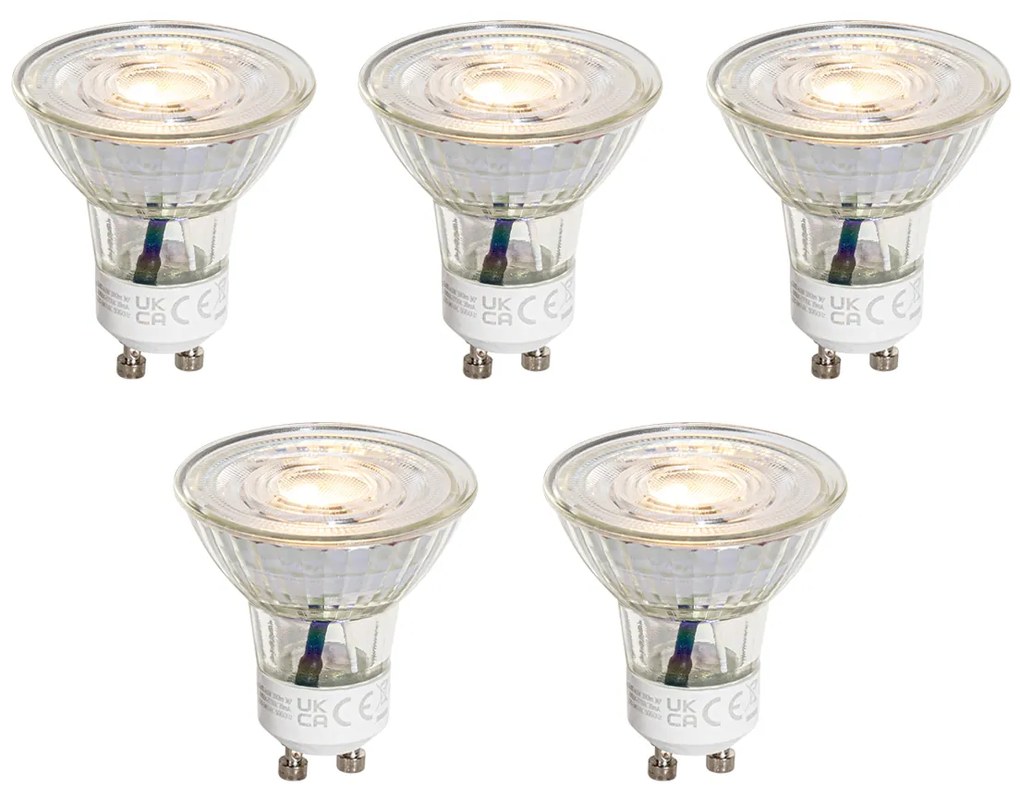 Sada 5 GU10 50 mm 3-krokových stmievateľných Kelvin LED žiaroviek číra 4,5 W 380 lm 2000-2700 K