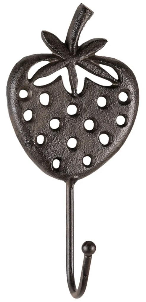 Hnedo čierny nástenný liatinový háčik Jahoda - 8 * 5 * 16 cm