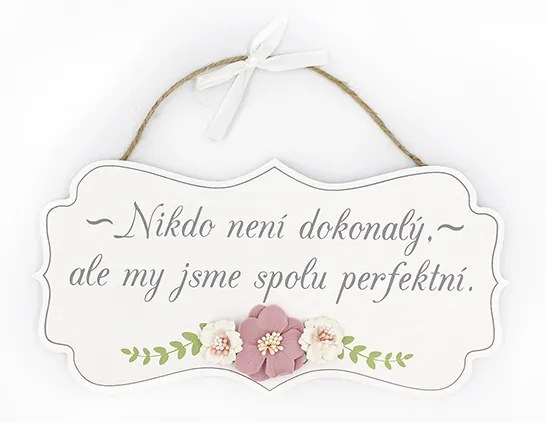 Nekupto Dřevěná cedulka s květinou Spolu jsme perfektní