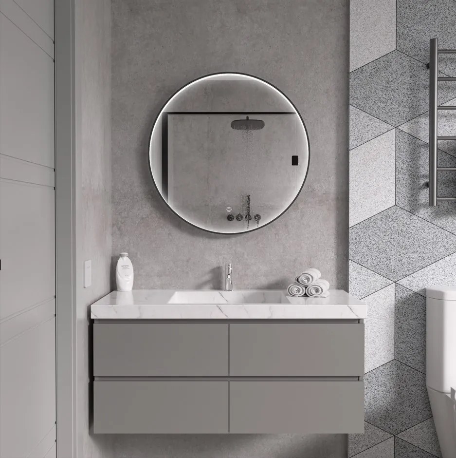 Erga Charlotte, okrúhle LED zrkadlo 70cm, čierny kovový rám, 1610 lm, 6500K, predné bočné osvetlenie, ERG-V01-204-7070-BK