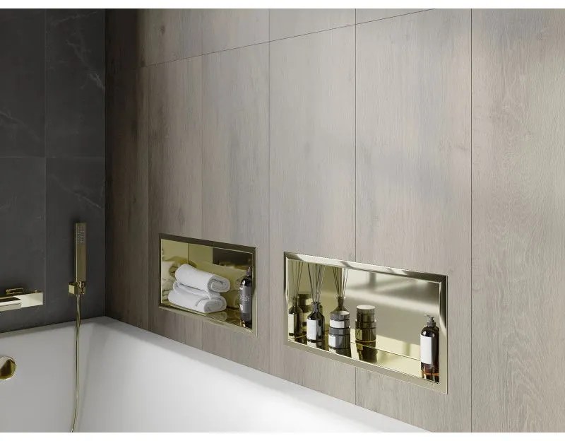 Mexen X-Wall-R, polička na zapustenie na obklad s golierom 45 x 20 cm, zlatá lesklá, 1950452010