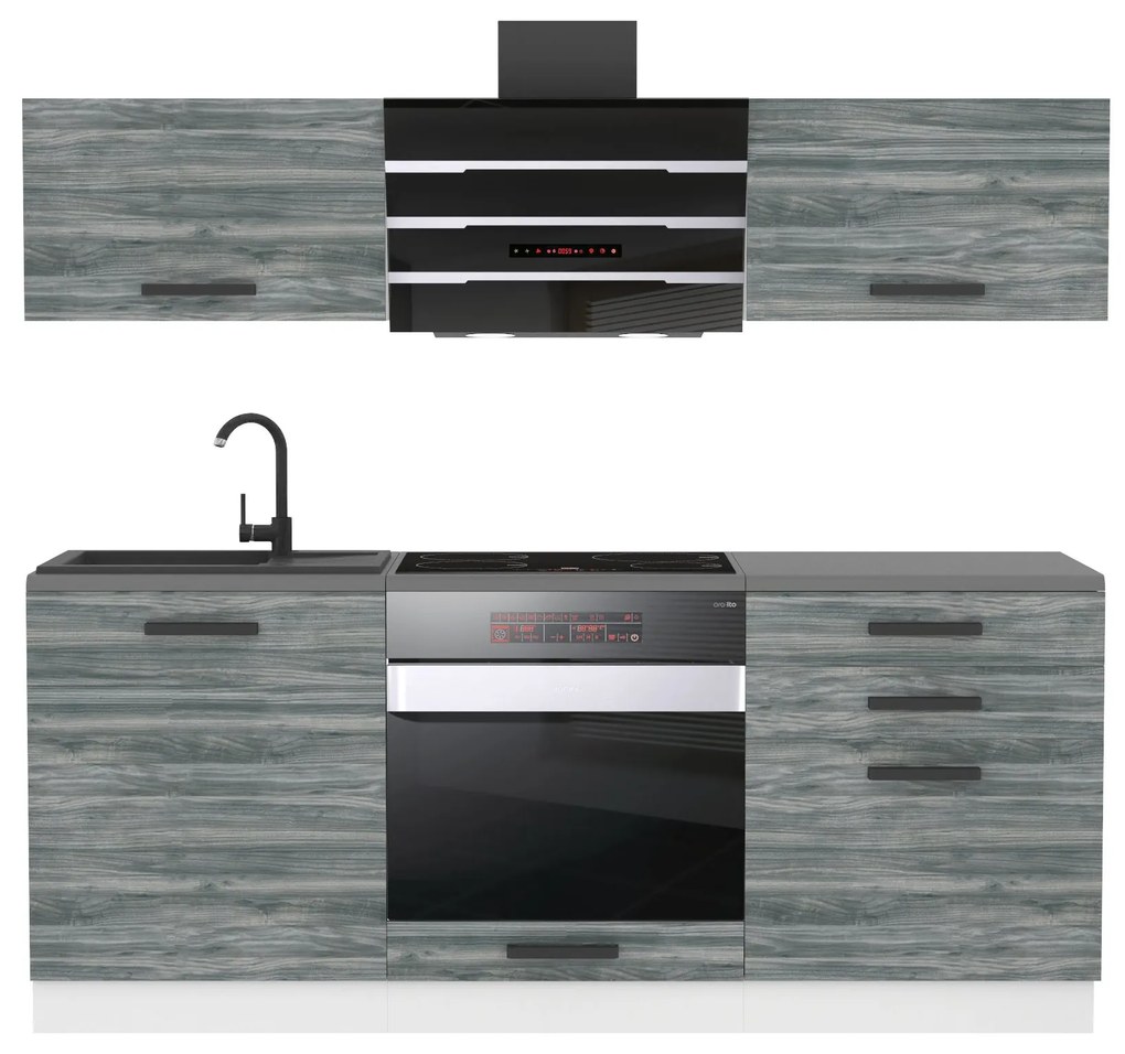 Kuchynská linka Belini Premium Full Version 180 cm šedý antracit Glamour Wood s pracovnou doskou SOPHIA