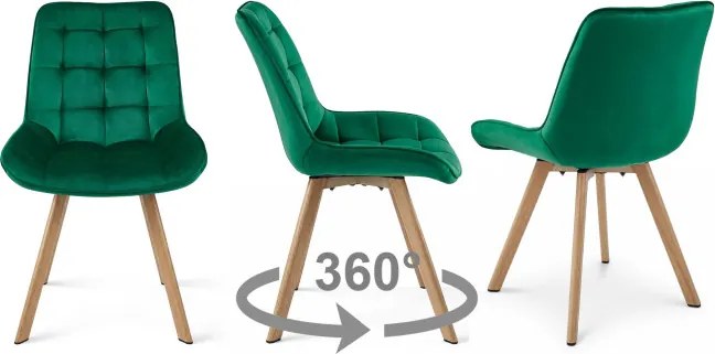 Jedálenská stolička SORIA 360 zamatová, zelená / hnedé nohy