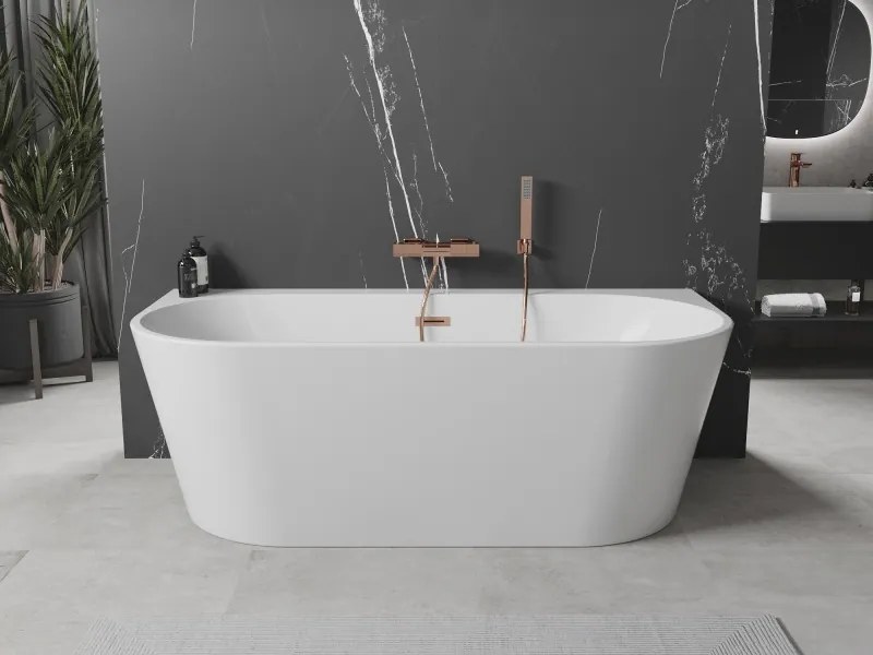 Mexen Oval+, voľne stojaca vaňa ku stene 170 x 80 cm, biela lesklá, medená matná prepad, 52681708000-65