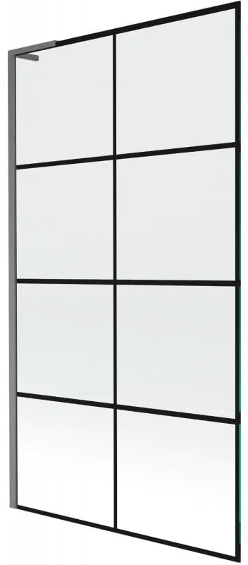 Mexen Next L, 1-krídlová vaňová zástena 100 x 150 cm, 6mm číre sklo-čierny vzor, grafitový profil, 895-100-000-03-77-66