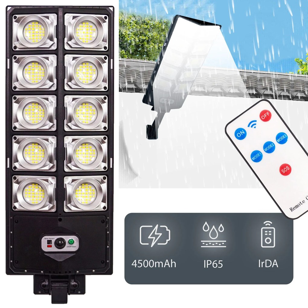 Toolight Toolight, záhradná LED solárna lampa so snímačom pohybu a diaľkovým ovládaním RSL017, čierna, OSW-10247