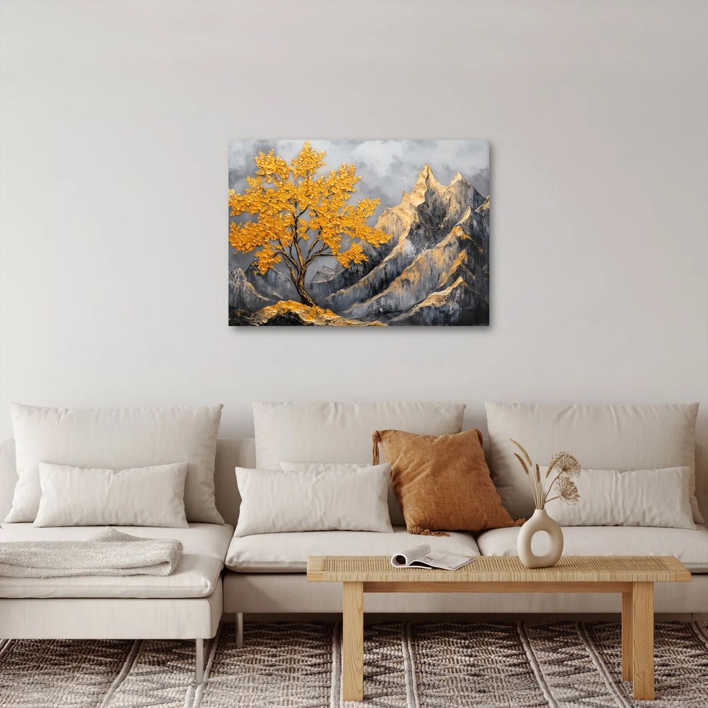 Obraz – Zlatý strom v horách (70x50 cm)