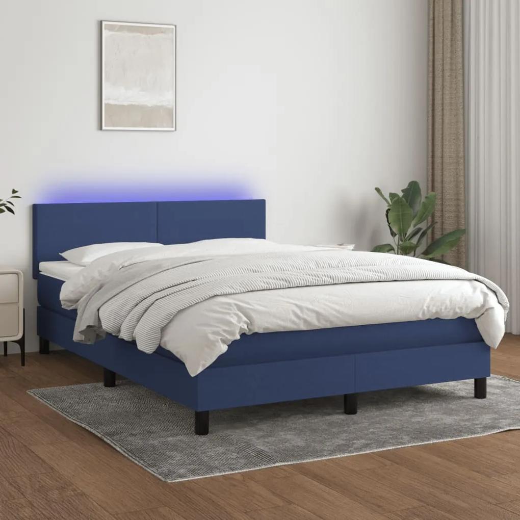 Posteľ boxsping s matracom a LED modrá 140x190 cm látka 3132995