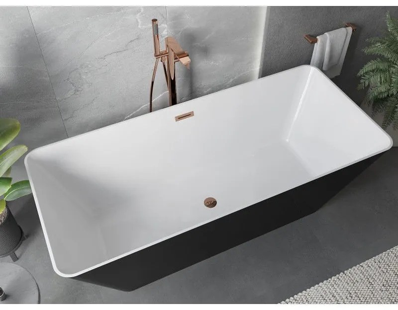 Mexen Velo Slim, voľne stojaca vaňa 170 × 75 cm, biela lesklá, ružové zlato prepad, 52811707500-60