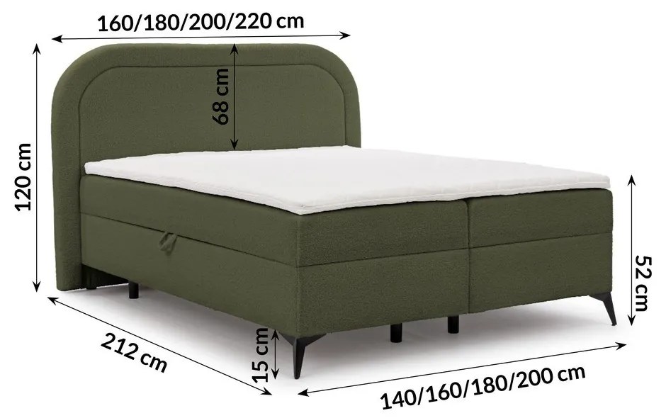 Zelená boxspring posteľ s úložným priestorom 160x200 cm Ornes – Ropez