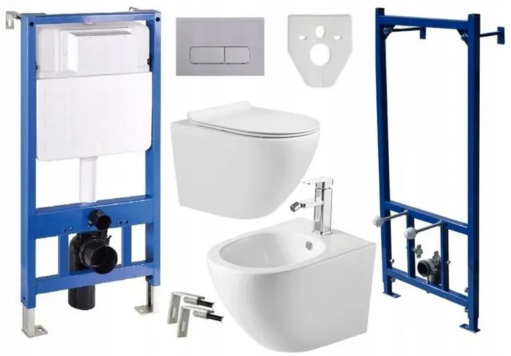 Závesný set Mexen Fenix + WC Lena + bidet + tlačidlo, biela, 2010000014622