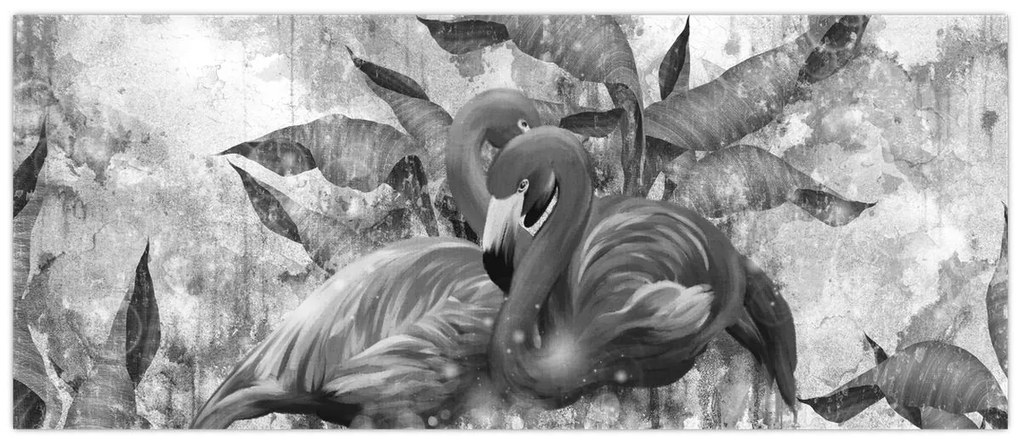Obraz - Plameniaky graffiti (120x50 cm)