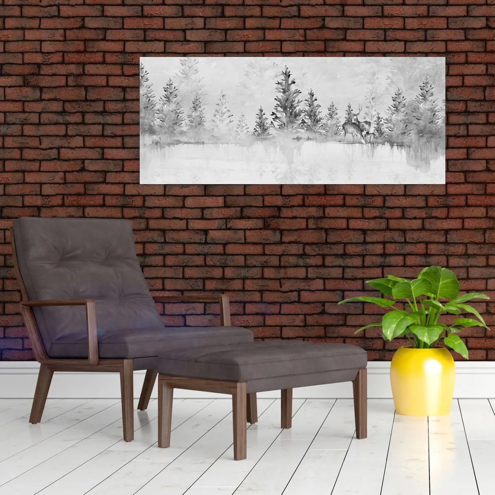 Obraz - Jelene pri jazere (120x50 cm)