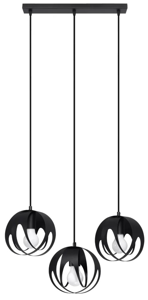 Závesné svietidlo Tulos 3l, 3x čierne kovové tienidlo