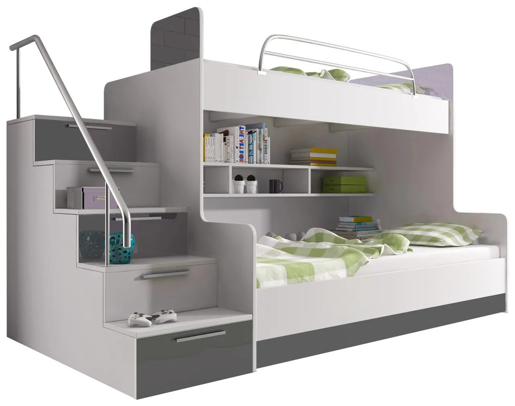 Poschodová posteľ Paradise II, Farby: biela / biely lesk, Strana: pravá