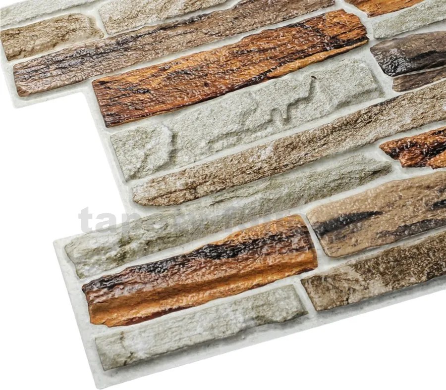 Obkladové panely 3D PVC TP10017303, cena za kus, rozmer 980 x 480 mm, kameň hnedo-sivý, GRACE