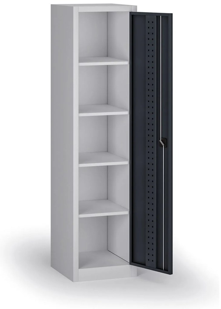 Úzka policová dielenská skriňa, 4 police, 1950 × 505 × 500 mm, grafitové dvere