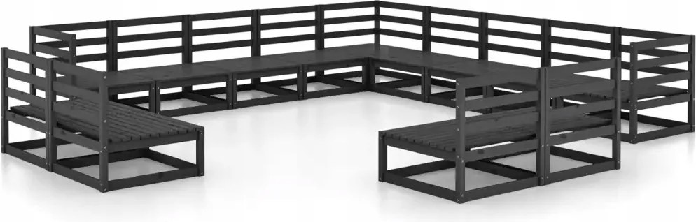 vidaXL 13-dielna sedacia súprava do záhrady, čierna, borovicové drevo