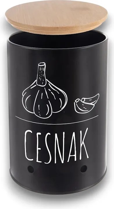 Orion Dóza na česnek, plech/bambus pr. 11 cm, BLACK SK