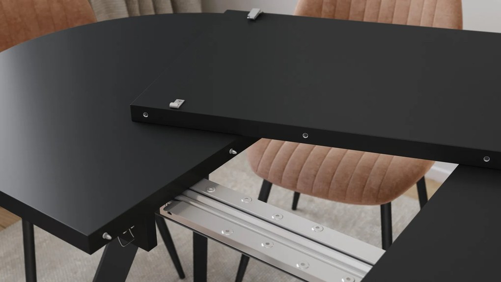 Mazzoni ALMO Čierny mat / čierne nohy - OVÁLNY ROZKLADACÍ STÔL 140-240 cm PRE 10-12 OSÔB