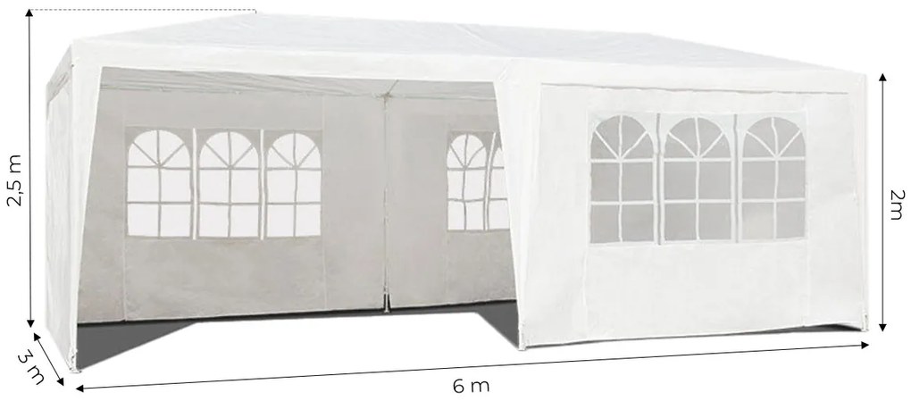 Záhradný stan 6 stenový 3x6 m - biely
