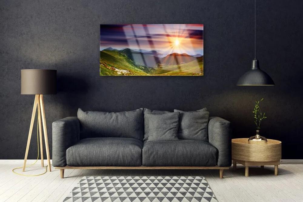 Skleneny obraz Hory západ slnka príroda 100x50 cm