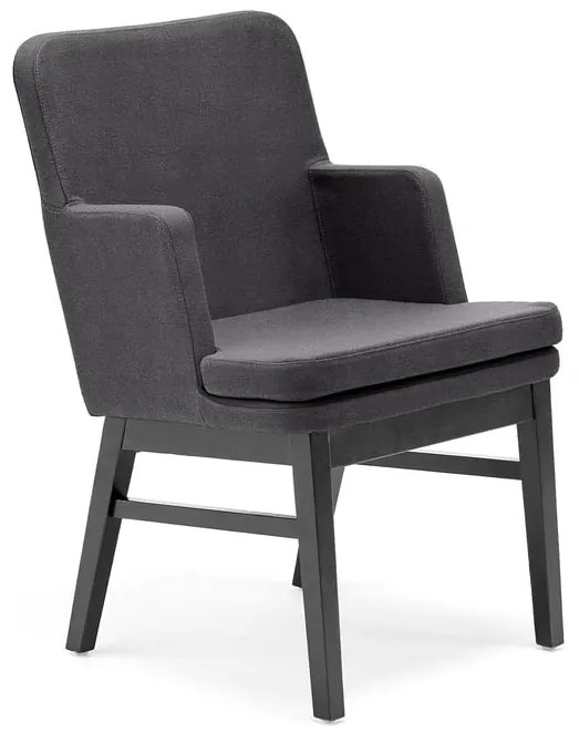 Kreslo EASY, podnož z tmavého dreva, látka Medley, tmavošedá