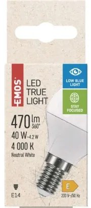 EMOS LED žiarovka True Light, E14, 4,2 W, 470lm, neutrálna biela