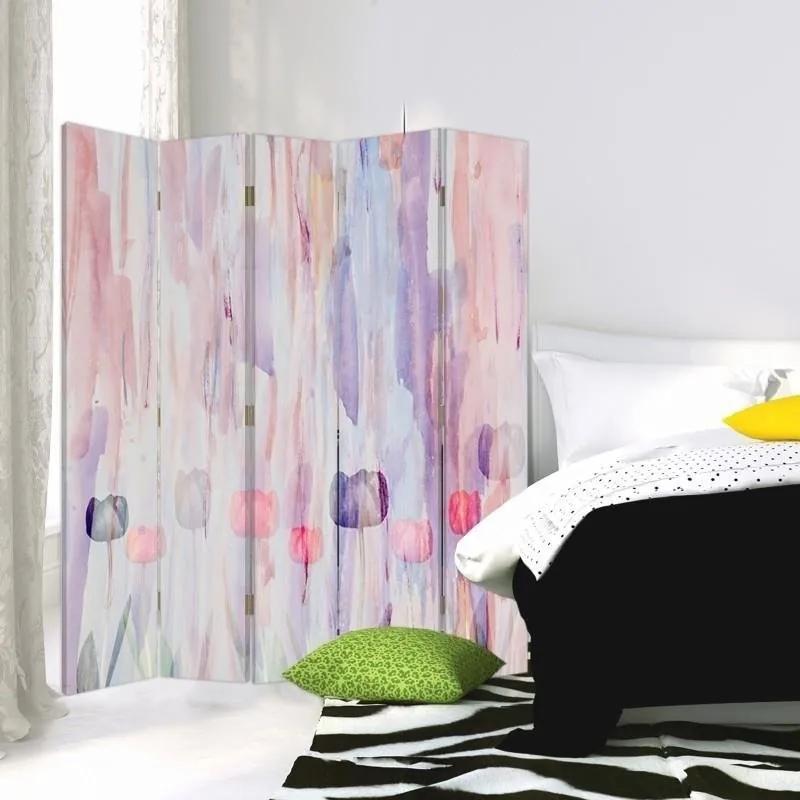 Ozdobný paraván, Malované květiny v pastelových barvách - 180x170 cm, päťdielny, klasický paraván