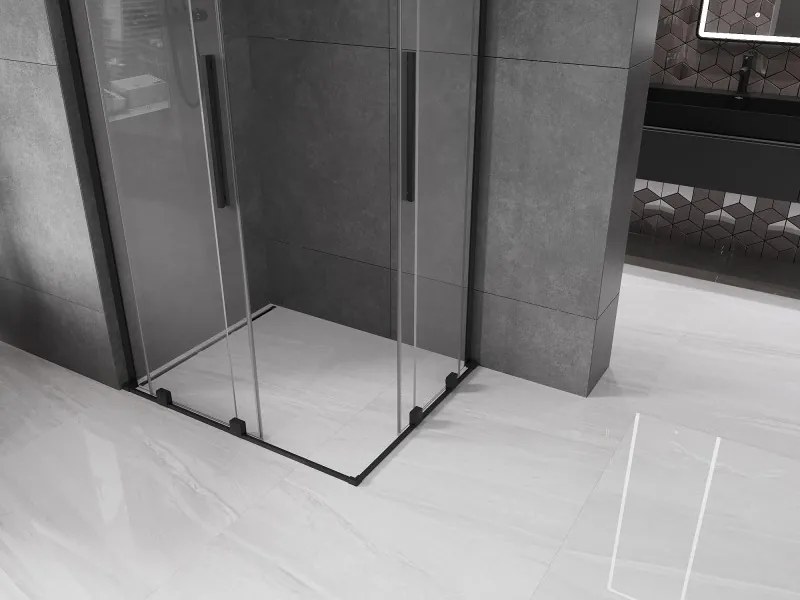 Mexen Velar L Duo, sprchový kút s posuvnými dverami 100 x 90 cm, 8mm číre sklo, čierna matná, 871-100-090-02-03-70