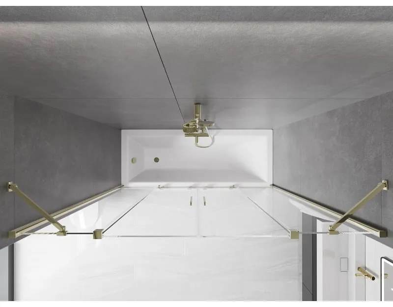 Mexen Velar Duo, 2-krídlová posuvná vaňová zástena 200 x 150 cm, 8mm číre sklo, zlatý lesklý profil, 896-200-000-02-50