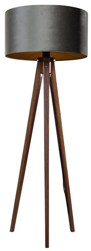 Stojacia lampa na troch nohách z orechového dreva so zeleným zamatovým tienidlom 50 cm - Tripod Classic
